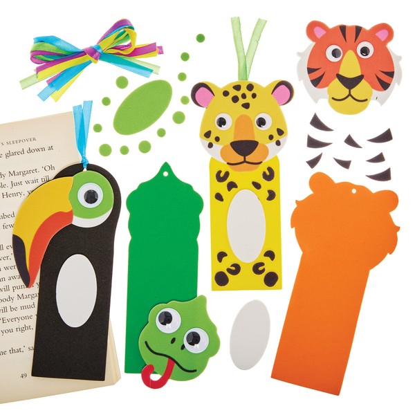 Baker Ross FX558 Rainforest Animals Bookmark Kits - Pack of 8, Foam Craft Kits for Kids