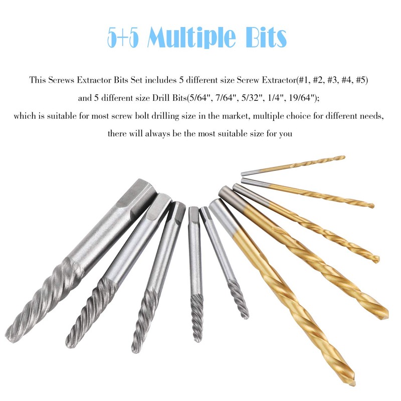 HSEAMALL 10PCS Screw Extractors with Left Hand Cobalt Drill Bits