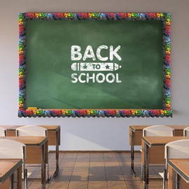 65.6 Feet Bulletin Board Borders Scalloped Confetti Border for Bulletin Board Squares Stars Hearts Triangles Circles Black Colorful Border Trim for Schools Offices Walls Back to School Decorations