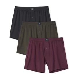 DAVID ARCHY Combed Cotton Boxers for Men Loose Fit Men's Underwear Soft Men's Boxer Shorts for Men 3 or 5 Pack(XL, Olive Green/Black/Grape Purple)