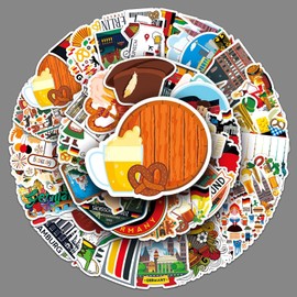 Germany Stickers 50 Pcs Vinyl Funny Germany Travel Sticker for Water Bottle Laptop Scrapbook Luggage Helmet Computer Skateboard Car Bike,Waterproof Cartoon Retro Stickers for Adults Girls Kids