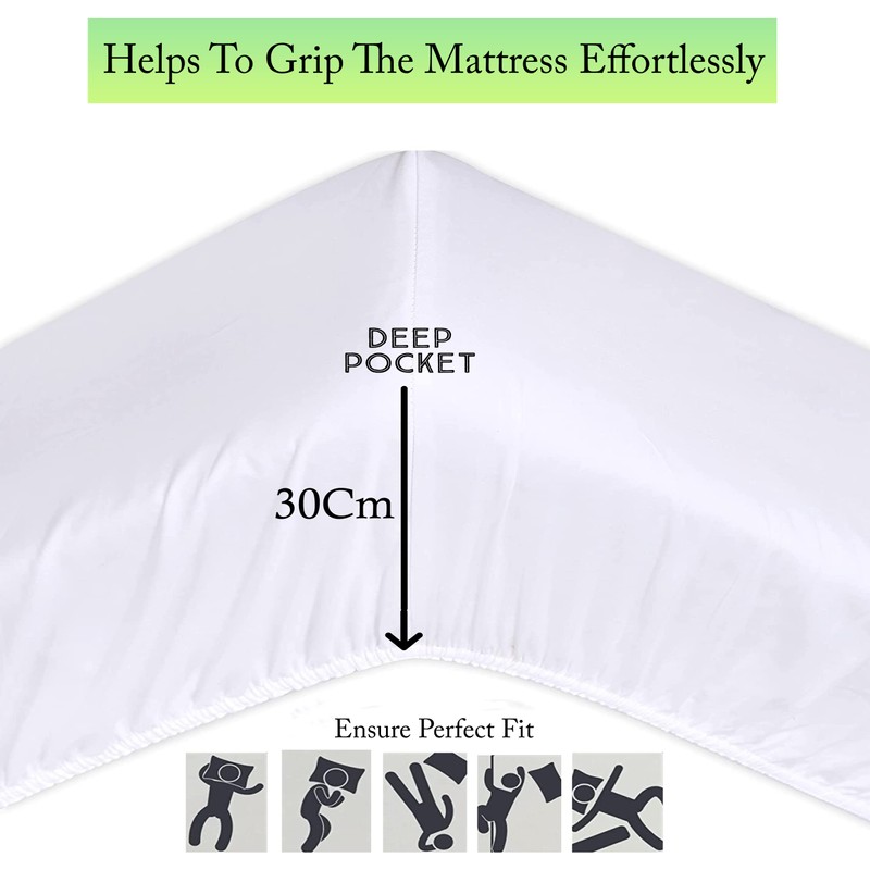 Double fitted sheet,White Microfibre bed sheets Deep Pocket 12 inch