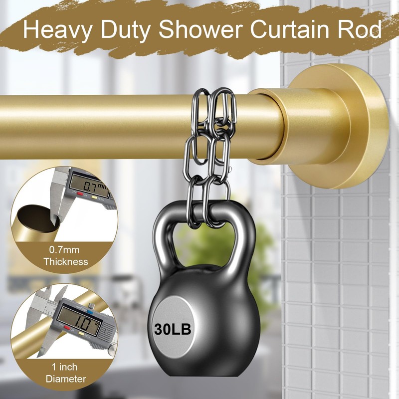 YNL Gold Shower Curtain Rod 32-80 Inch(2.7-6.6ft), Non Slip, Never