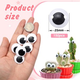TOAOB 150pcs 1 Inch Plastic Wiggle Googly Eyes Self-Adhesive Black Round Sticker Eyes DIY Arts Crafts Scrapbooking Accessories