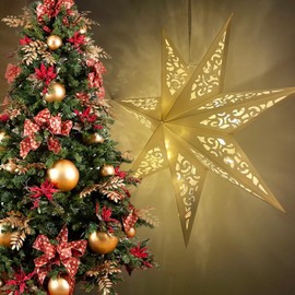 Illuminated Christmas Star, 45 cm, 3D Foldable Paper Star, Hanging Poinsettia, Illuminated, Christmas Decoration, Indoor Paper Star Lighting, Christmas Party Star Fairy Lights (Shape)