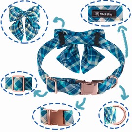 Maca Bates Collar para perro con diseño de rejilla colorida y lazo de marinero, collar ajustable con hebilla de metal para gato y perro