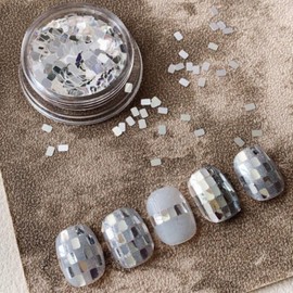 trekko Nail Hologram Holo Nail Parts Resin Deco Parts Silver Glitter Square