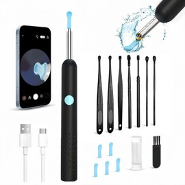 전문가용 스마트 귀지 제거기 1080P HD 카메라 LED 조명 WiFi 연결 기능 탑재 안전한 가정 및 관리 세척 Professional Smart Ear Wax Remover with 1080P HD Camera and LED Light, WiFi Connection for Safe Home and Personal Cleaning, 02 Black-9PCS × 1개