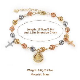 HZMAN Virgin Mary Rosary Bead Cross Bracelet Virgin of Guadalupe Adjustable Link Bracelet for Women Girl Jewelry Gift