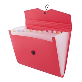 D.RECT | Expandable Expanding File | Document Organiser | Folders Expander for School - Office - Home | Expanding File Folders | Pockets Filing Box | 12 Compartments | Size: A4 | Colour: Red, 5580