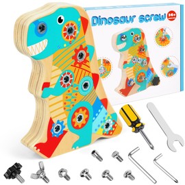 Tikplus Wooden Montessori Toy, Dinosaur Motor Skills Toy, Screwdriver with Storage Bag, Motor Skills Toy, Children's Gift for Girls Boys from 3 4 5 6 Years