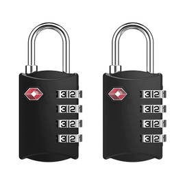 TSA Lock, Set of 2, US Travel Padlock, 4 Digit Dial Lock, Suitcase, Safe, Safe, Anti-Theft, Handbag, Gym Locker, School, Business, Warehouse, Bicycle, Small (Black)