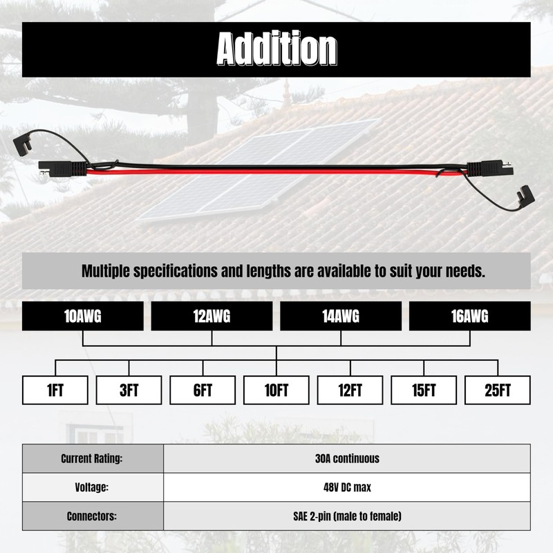 unrulysoul 25FT 12AWG SAE Extension Cable, 12 AWG SAE Quick