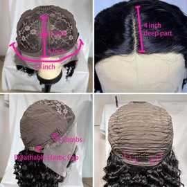 Jreitsere Real Hair Wig, 13 x 4 x 1, T-Part Lace Front Wig, Deep Wave Wig with Natural Hairline, Brazilian Hair Wigs, Lace Frontal Wigs, 180% Density, Glueless Wig, 16 Inches (40.6