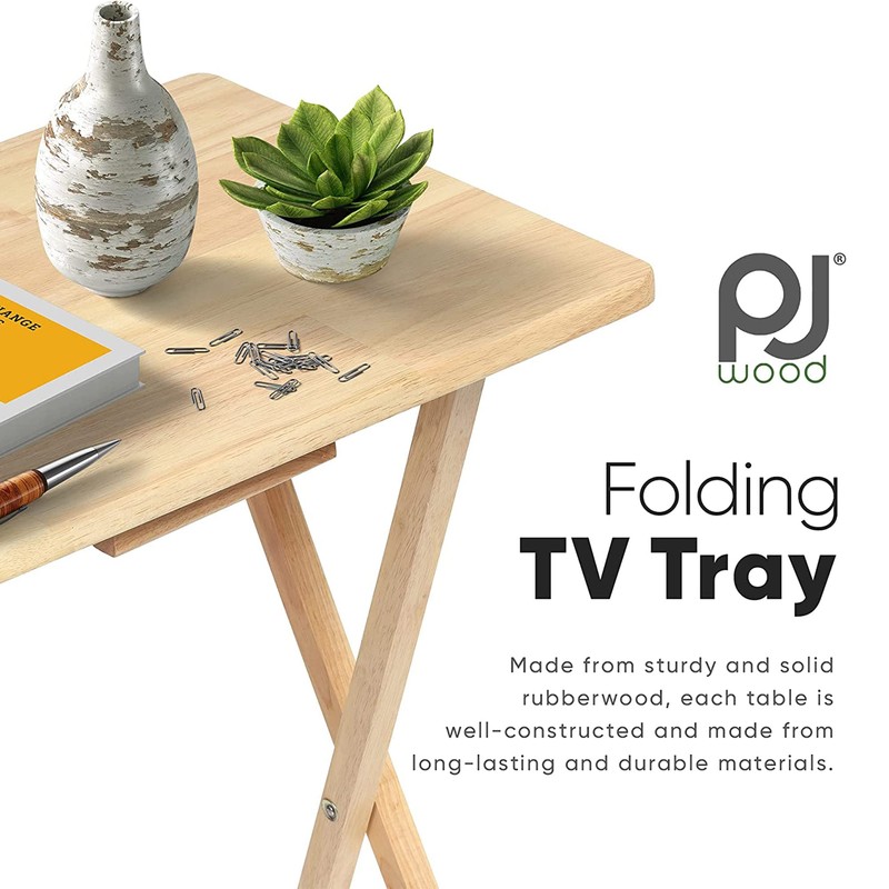 PJ Wood 5-Pack TV Tray, Folding Wooden Dinner Table Set