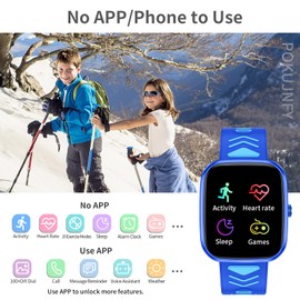 POKUJNFY Kids Smart Watch for Boys Girls Children 1.75” Fitness Watch Step Counter 20 Sport Modes Calorie Sleep Heart Rate Tracker Alarm Clock Games with/without APP 5-15 Years Old