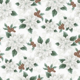 Generic Hoffman Christmas Splendor W7776 3S White/Silver Poinsettia Toss w/Metallic FABRIC, Mixed