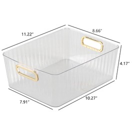 Wakikini Plastic Clear Pantry Storage Basket, Fridge Organizer Bins, 4-Pack