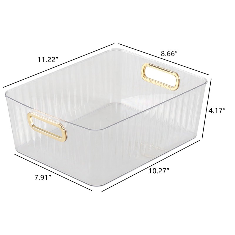 Wakikini Plastic Clear Pantry Storage Basket, Fridge Organizer Bins, 4-Pack