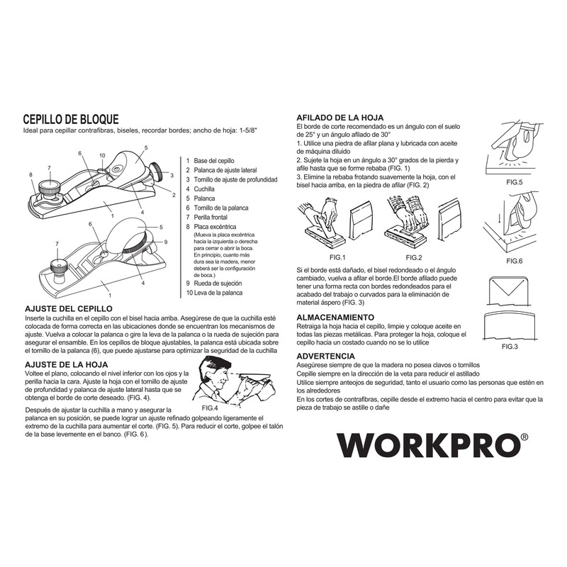 WORKPRO W052002 Block Plane, 1-5/8 In. Wide Blade, Cast Iron