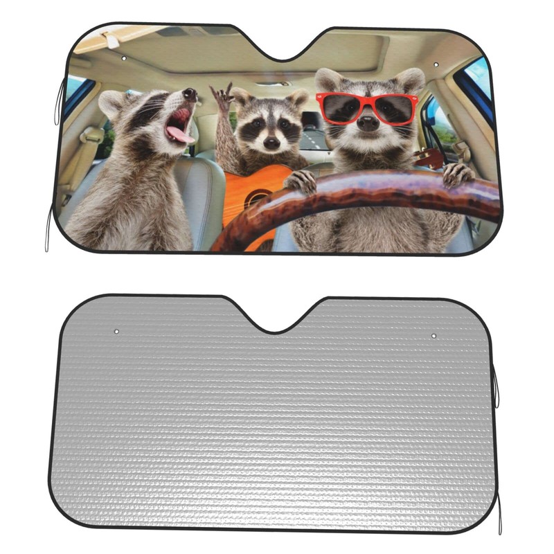 Dujiea Car Front Window Sunshade, Three Funny Raccoon Foldable Auto