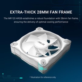 ASUS Prime MR120 ARGB Fan White Triple Pack, 28mm Extra-Thick Frame, Quiet, high-Performance Cooling with PWM Control, 20 ARGB LEDs with Dual-Sided Frame Lighting, Aura Sync Compatibility