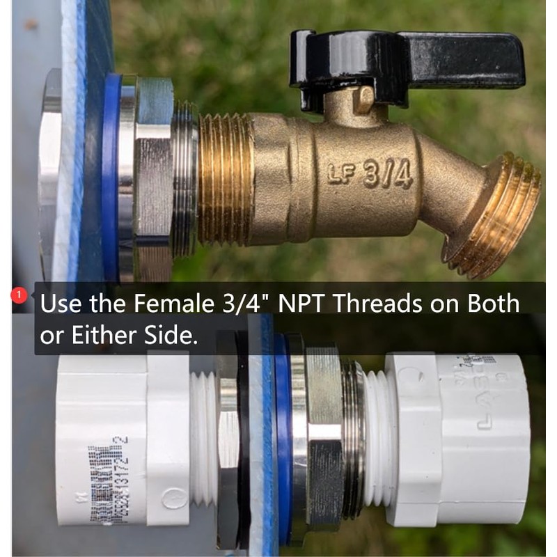 RAINPAL SSBF010 Female 3/4" NPT Stainless Steel Bulkhead Tank Fitting