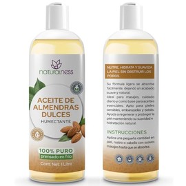 Aceite de Almendras Dulces Naturalness 1 Litro | 100% Puro y Natural | Hidratante Corporal, Masajes, Cabello y Uñas | Ideal para Piel Seca y Sensible