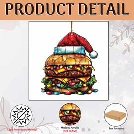 Hamburger Ornaments for Christmas Tree, Hamburger Christmas Ornaments - Hamburger Decor - Gifts for Hamburger Lovers, Hamburger Gifts for Women Men, Fast Food Lover Gifts - Acrylic Ornament