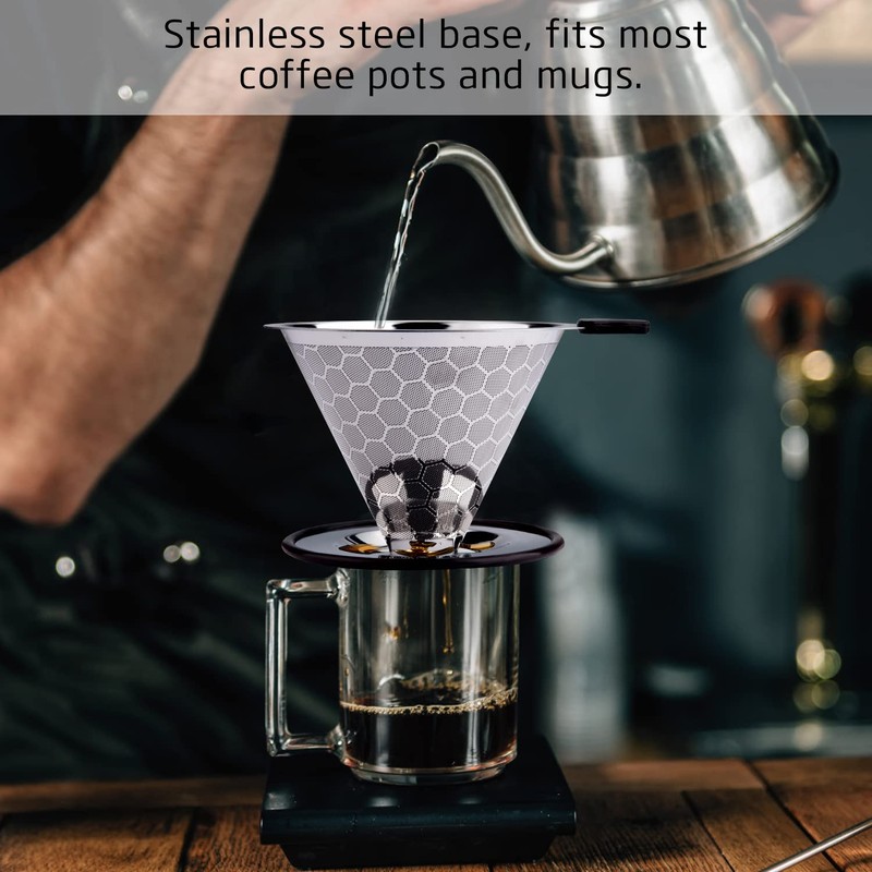 FOXAS Pour Over Coffee Filter Dripper, Reusable Stainless Steel Metal