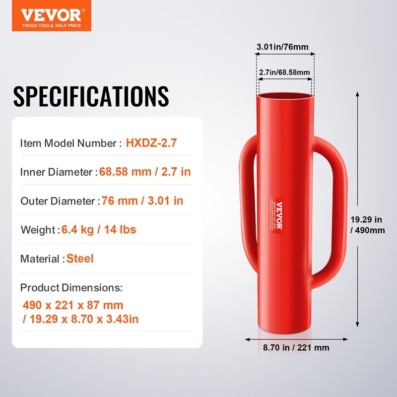 VEVOR Fence Post Driver with Handles, 2.7 in Inner Diameter