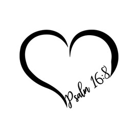 Bargain Max Decals Psalm 16:8 Verse Heart Decal Notebook Car Laptop 5.5" (Black)