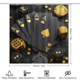 TOWINSFB 4Pcs Funny Playing Card Shower Curtain, Fantasy Money Poker Dice Shower Curtain Sets with Toilet Lid Cover, U-Shaped Mat and Non-Slip Rugs, Bathroom Decor Set, 72" x 72"