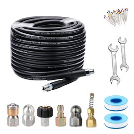 50FT Sewer Jetter Kit for Pressure Washer,Sewer Jetter Nozzles Kit,Drain Cleaning Hose, Rotating and Button Nose Sewer Jetting Nozzle,1/4 Inch NPT, Pearl Corsage Pin 5800 PSI (50)