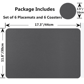 Abuzhen Placemats Set of 6, Faux Leather Place Mats with Coasters, Waterproof, Stain Resistant, Heat Resistant, Easy to Clean PU Table Mats for Dining Table and Decor (Set of 6, Rectangle Dark Gray)