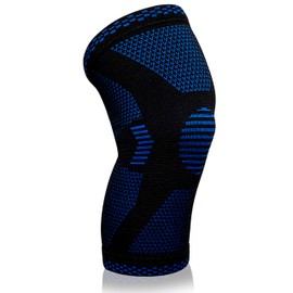 H2M Knee Brace Compression Sleeve for Running, Basketball, Football, Volleyball, Weightlifting, Gym, Workout, Sports (Black/Blue, L)