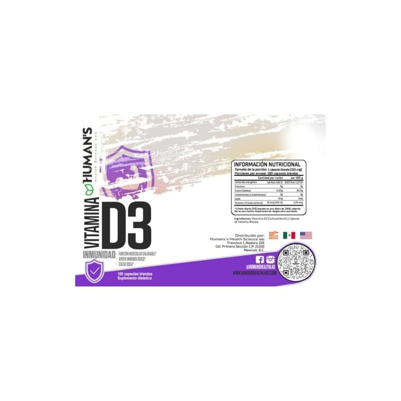 HUMANS HEALTH Vitamina D3 (Colecalciferol), 120 Cápsulas Softgel de Alta