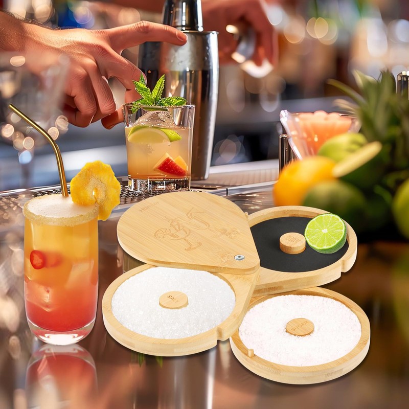 Margarita Salt Rimmer Set, Bamboo 3 Tiers Bar Glass Rimmer