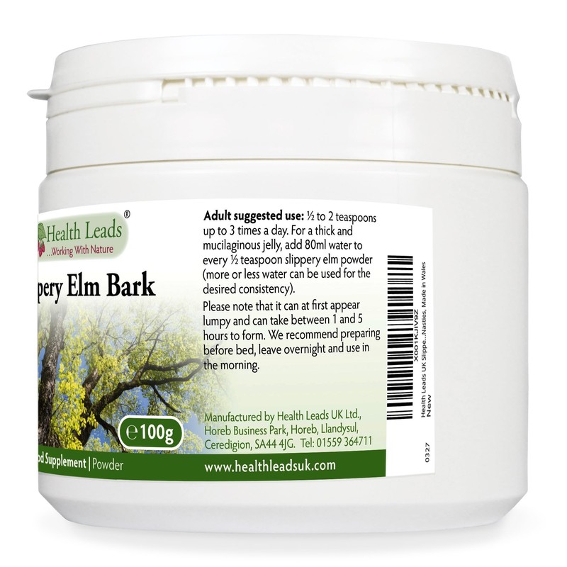 Health Leads UK Slippery Elm Powder 100g, Vegan, 100% Natural,