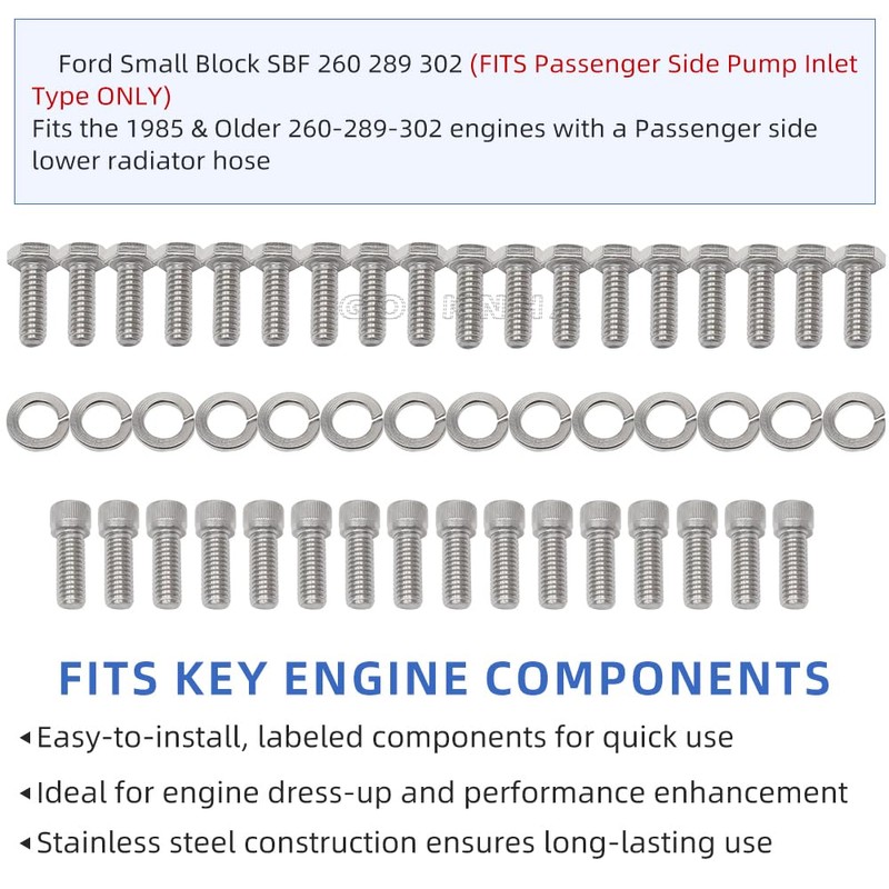 GOLKNHA 304 Stainless Steel 228 PCS Engine Hex Bolt Kit