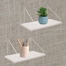 2 Set Fabric Wall Cubicle Shelf with Hooks, Wall Mounted Wooden Floating Storage Shelf for Fabric Panel in Kitchen, Bedroom, Living Room, Office Desk, 11.8 x 5.9 x 0.47 Inch (White)