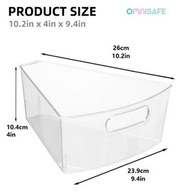 OMNISAFE Lazy Susan Organizer Bins,10.2”x 9.4”x 4”, 26" Diameter Clear Durable Kitchen Cabinet Storage Bin Set with Handle, Food Safe, Non-Slip Pads, BPA Free
