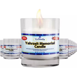 Yehuda, Yahrzeit Memorial Candle, Glass Tumbler (24 Pack) 24 Hour Candles | Y...