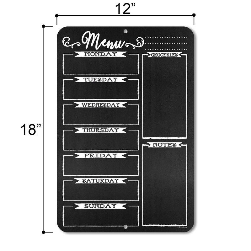 Chalkboard Style Weekly Food Menu Board for Kitchen, 12 inch