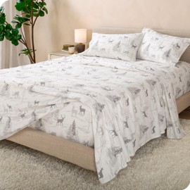 Bare Home Flannel Sheet Set Prints, 100% Cotton, Velvety Soft Heavyweight - Double Brushed Flannel for Extra Softness & Comfort - Deep Pocket - Bed Sheets (Twin XL, Elk)