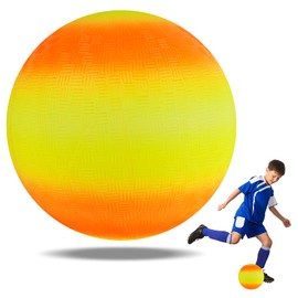 OSDUE Rubber Playground Ball,8.6 Inch Soft Rainbow Inflatable Basketball Children's Play Beach Ball, Sports Kickball Dodgeball Game for Indoor Outdoor Activities School Garden(Yellow-orange)