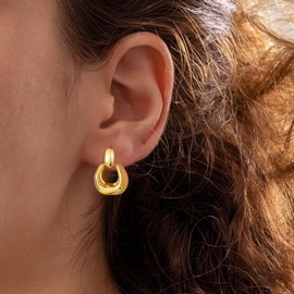 Chunky Gold Huggie Hoop Earrrings for Women Thick Gold Hoop Earrings Lightweight Irregular Geometric Stud Earrings for Women Jewelry Gift