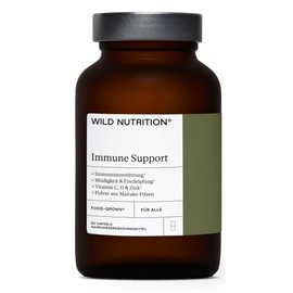 WILD NUTRITION Food-Grown® Immune Support | Natürliches Vitamin- und Mineralstoffpräparat zur Unterstützung des Immunsystems | Enthält Vitamin D und C, Zink, Kupfer und Selen - 60 Kapseln