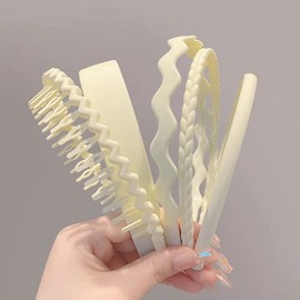 5PCS Non Slip Plastic Headbands for Women and Girls Wide Head Bands with Teeth Black Blue White Coffee Pink Green Hair Bands (White)