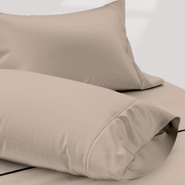 Texas Linen Co. 100% Egyptian Cotton Pillow Cases Standard/Queen Size Set of 2 - Luxury 1200 Thread Count Sateen Taupe Pillow Cases, Silky Soft Cotton Pillowcases Fits Standard & Queen Pillows